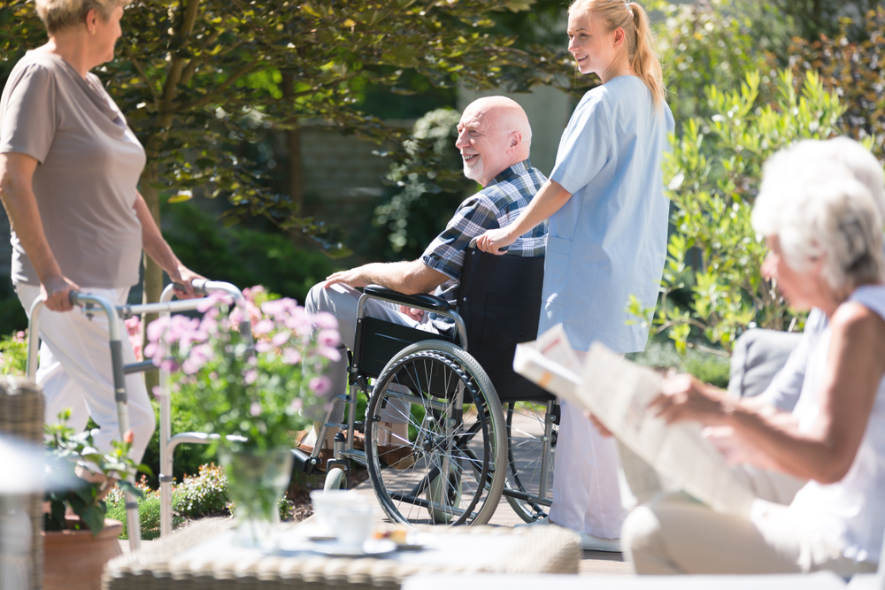 Assisted living residents outdoors